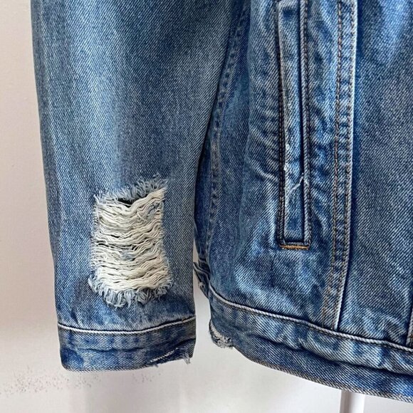 NWOT GRLFRND DARIA MEDIUM DENIM OVERSIZED DISTRESSED JEANS JACKET - M - Picture 6 of 13